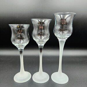 PartyLite Iced Crystal Trio Set Frosted Stem Glass Votive Tealight Candle Holder